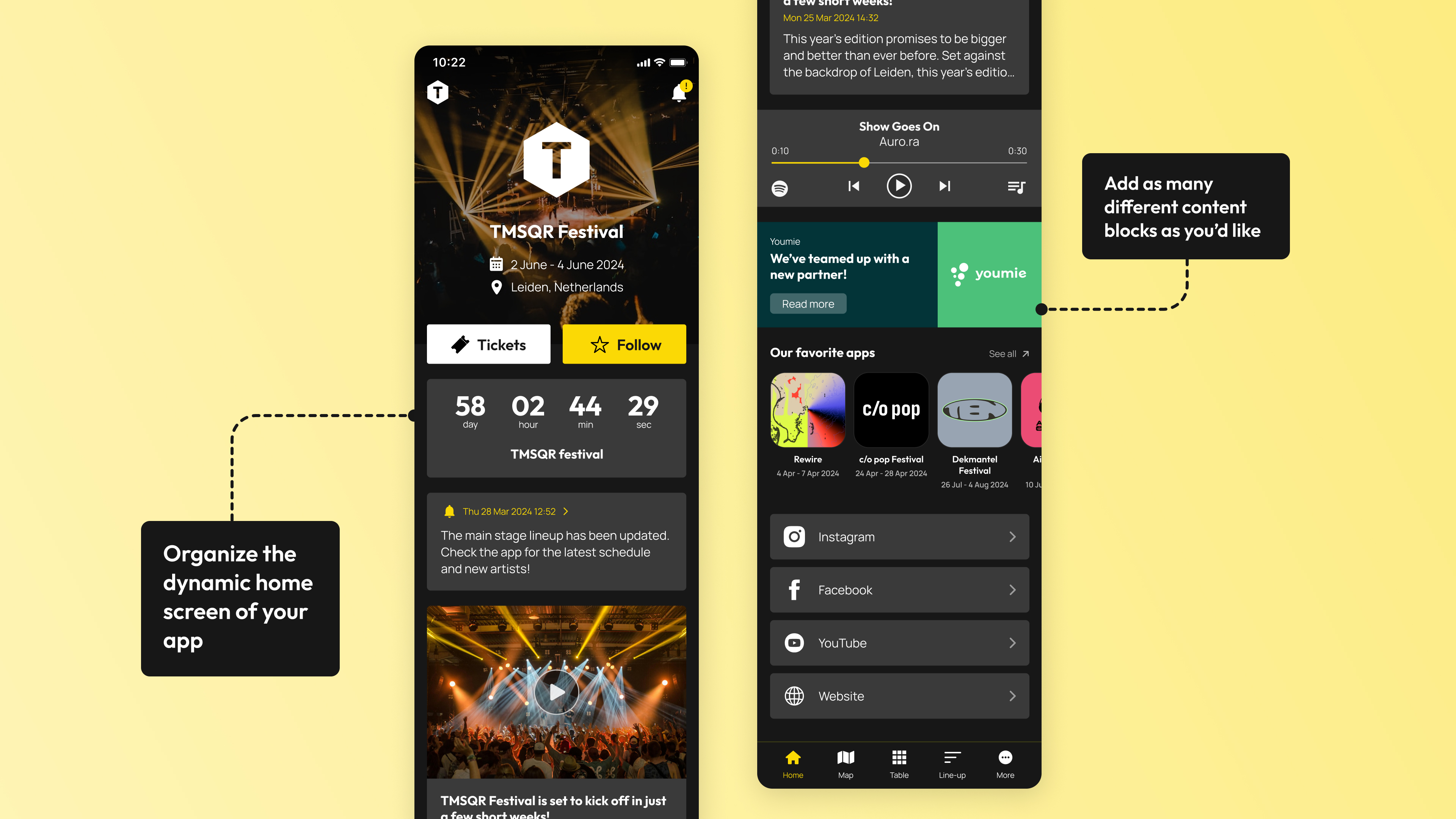 Dynamic Application Screen TMSQR — Custom built apps for all types of festivals and events